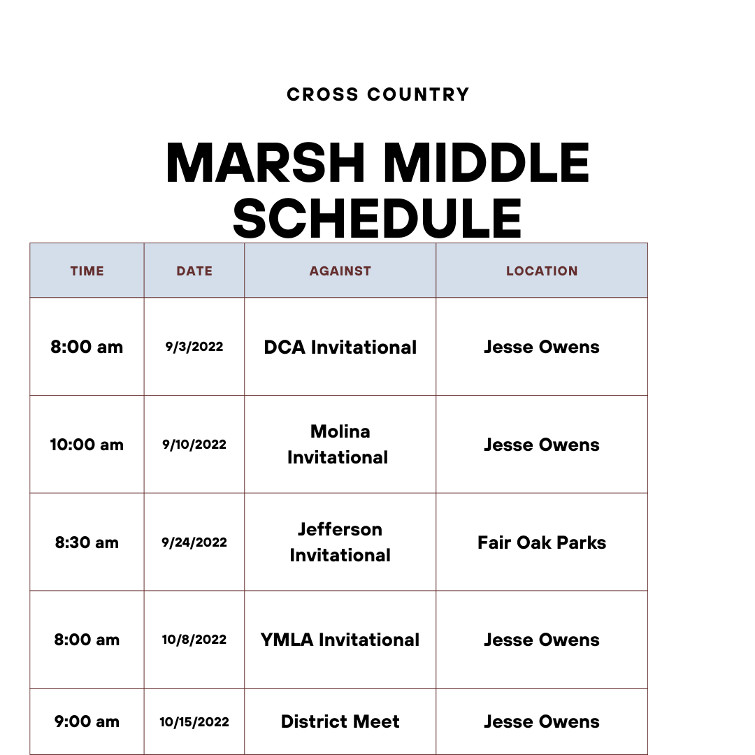 Cross Country schedule 